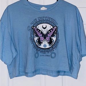 Baby blue lilac purple butterfly top